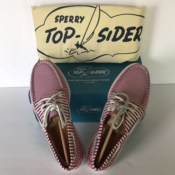 Sperry Leather 3-Eye Boat Shoe Red Gingham  7.5 - Picture 9 of 13